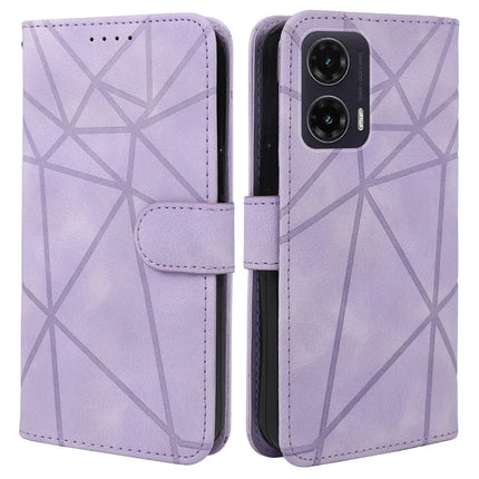 For Motorola Moto G35 5G Stand Case Line Pattern Leather Phone Cover - Purple