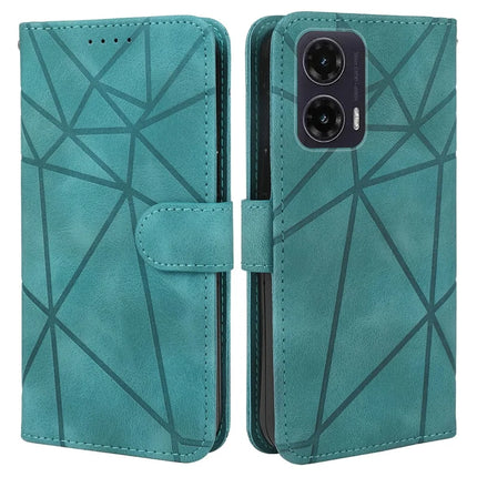 For Motorola Moto G35 5G Stand Case Line Pattern Leather Phone Cover - Green
