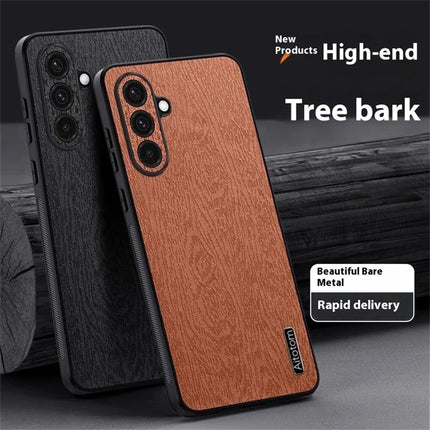 For Samsung Galaxy A16 5G  /  4G Case Wood Texture PU Leather Coated PC+TPU Phone Cover