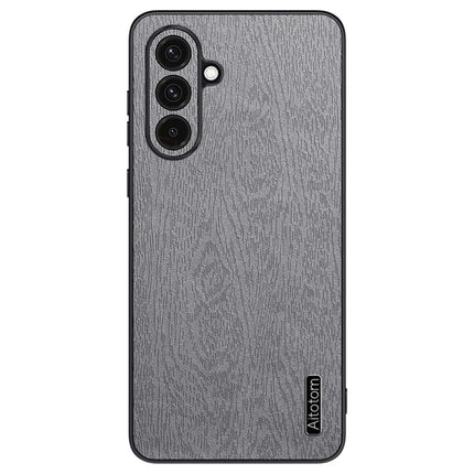 For Samsung Galaxy A16 5G  /  4G Case Wood Texture PU Leather Coated PC+TPU Phone Cover - Grey
