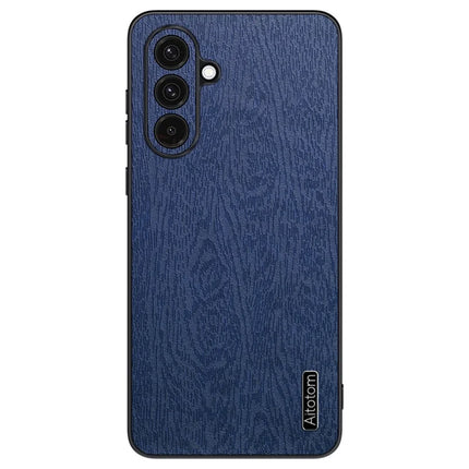 For Samsung Galaxy A16 5G  /  4G Case Wood Texture PU Leather Coated PC+TPU Phone Cover - Blue