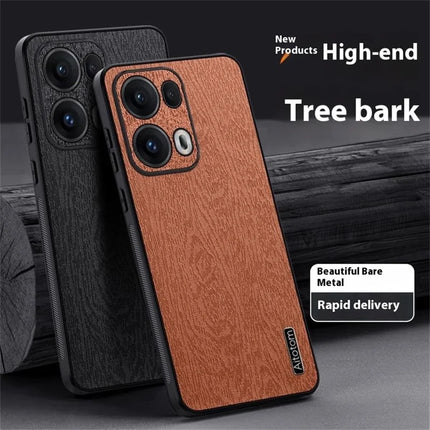 For Oppo Reno13 Pro 5G Case Wood Texture PU Leather Coated PC+TPU Phone Cover