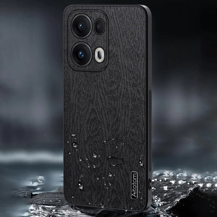 For Oppo Reno13 Pro 5G Case Wood Texture PU Leather Coated PC+TPU Phone Cover