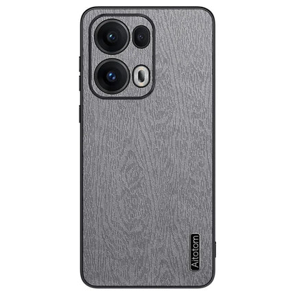 For Oppo Reno13 Pro 5G Case Wood Texture PU Leather Coated PC+TPU Phone Cover - Grey