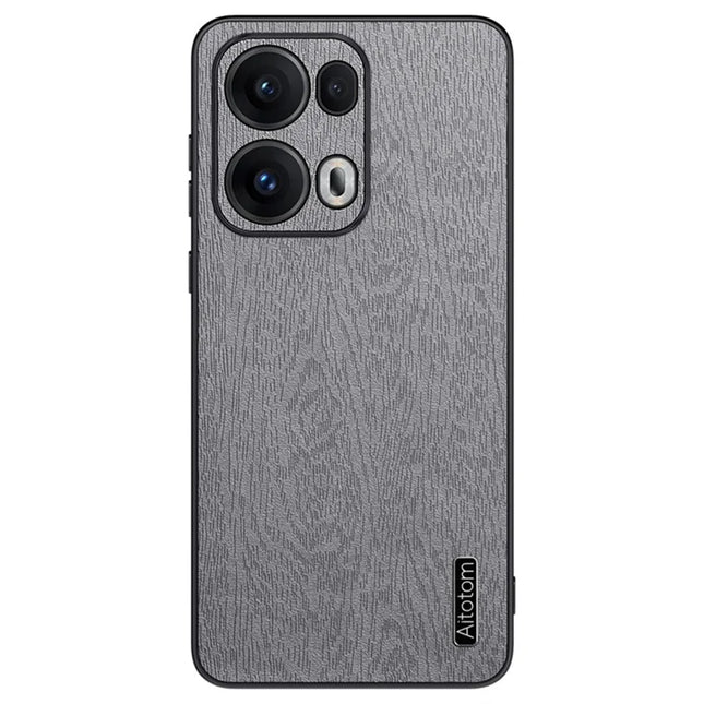 For Oppo Reno13 Pro 5G Case Wood Texture PU Leather Coated PC+TPU Phone Cover - Grey