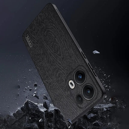 For Oppo Reno13 Pro 5G Case Wood Texture PU Leather Coated PC+TPU Phone Cover