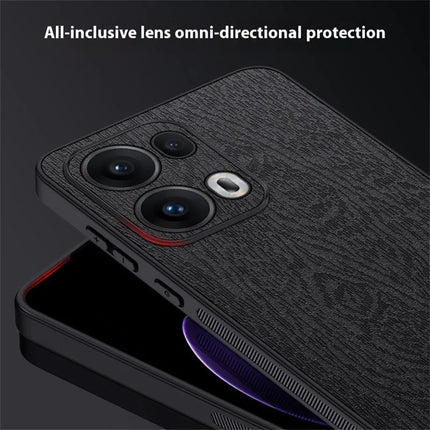 For Oppo Reno13 Pro 5G Case Wood Texture PU Leather Coated PC+TPU Phone Cover