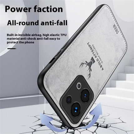 For Oppo Reno13 5G (Global) Case Deer Pattern Cloth Texture PU Leather Hybrid Phone Cover