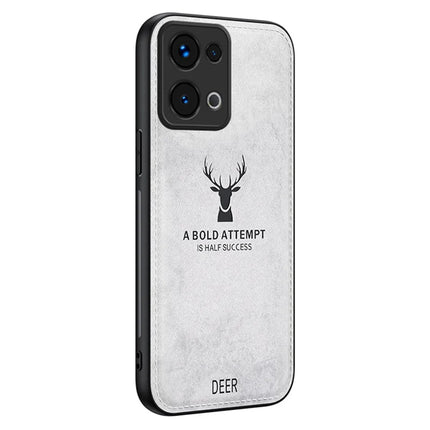 For Oppo Reno13 5G (Global) Case Deer Pattern Cloth Texture PU Leather Hybrid Phone Cover - Grey