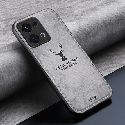 For Oppo Reno13 5G (Global) Case Deer Pattern Cloth Texture PU Leather Hybrid Phone Cover