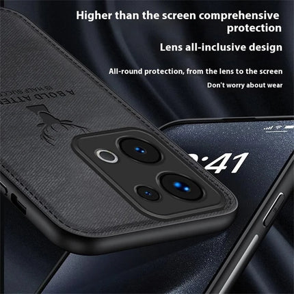 For Oppo Reno13 5G (Global) Case Deer Pattern Cloth Texture PU Leather Hybrid Phone Cover