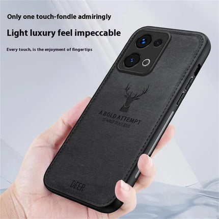 For Oppo Reno13 5G (Global) Case Deer Pattern Cloth Texture PU Leather Hybrid Phone Cover