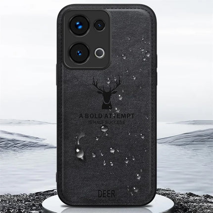For Oppo Reno13 5G (Global) Case Deer Pattern Cloth Texture PU Leather Hybrid Phone Cover