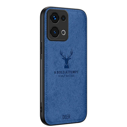 For Oppo Reno13 5G (Global) Case Deer Pattern Cloth Texture PU Leather Hybrid Phone Cover - Blue