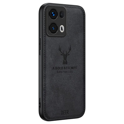 For Oppo Reno13 Pro 5G Case Deer Pattern Cloth Texture PU Leather Hybrid Phone Cover - Black