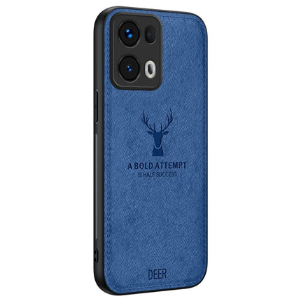 For Oppo Reno13 Pro 5G Case Deer Pattern Cloth Texture PU Leather Hybrid Phone Cover - Blue