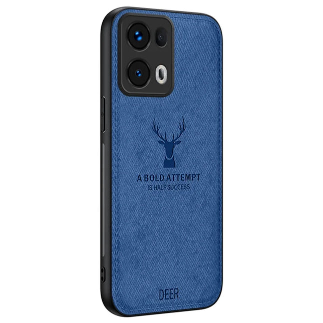 For Oppo Reno13 Pro 5G Case Deer Pattern Cloth Texture PU Leather Hybrid Phone Cover - Blue