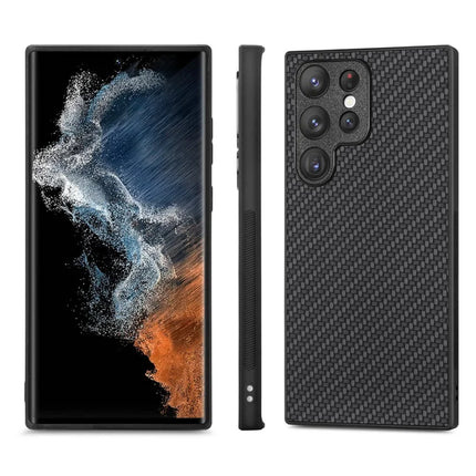 For Samsung Galaxy S23 Ultra Case Carbon Fiber Texture PU+PC+TPU Phone Cover