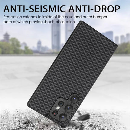 For Samsung Galaxy S23 Ultra Case Carbon Fiber Texture PU+PC+TPU Phone Cover