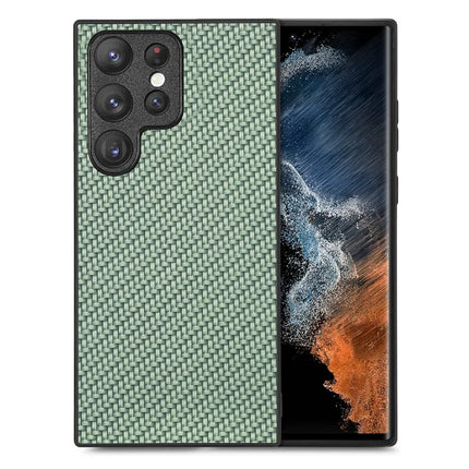 For Samsung Galaxy S23 Ultra Case Carbon Fiber Texture PU+PC+TPU Phone Cover - Green