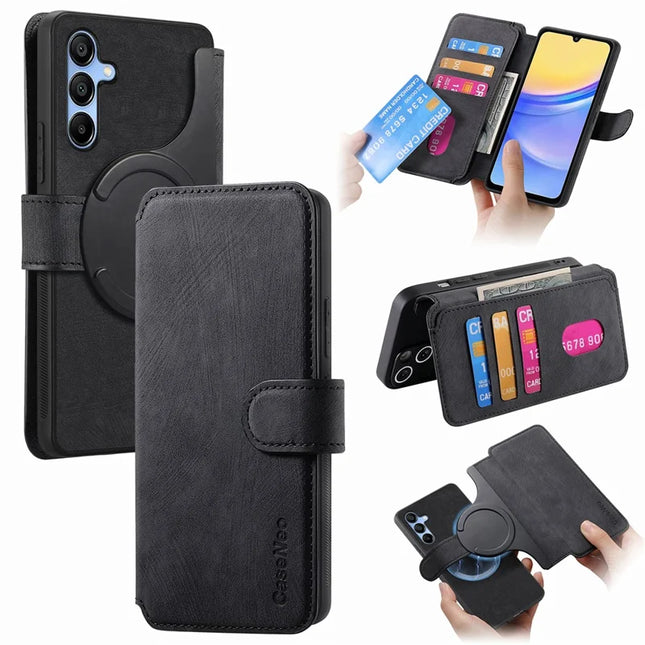 CASENEO MW-03 For Samsung Galaxy A54 5G Case with Detachable Wallet Leather+TPU Phone Cover - Black