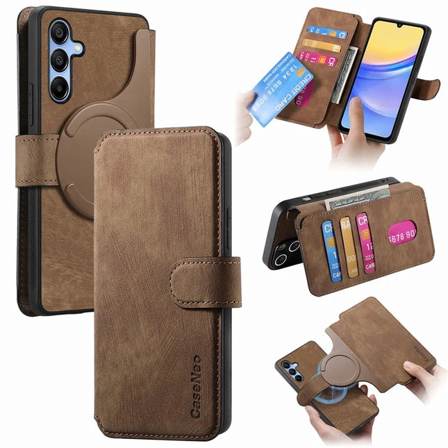 CASENEO MW-03 For Samsung Galaxy A54 5G Case with Detachable Wallet Leather+TPU Phone Cover - Brown