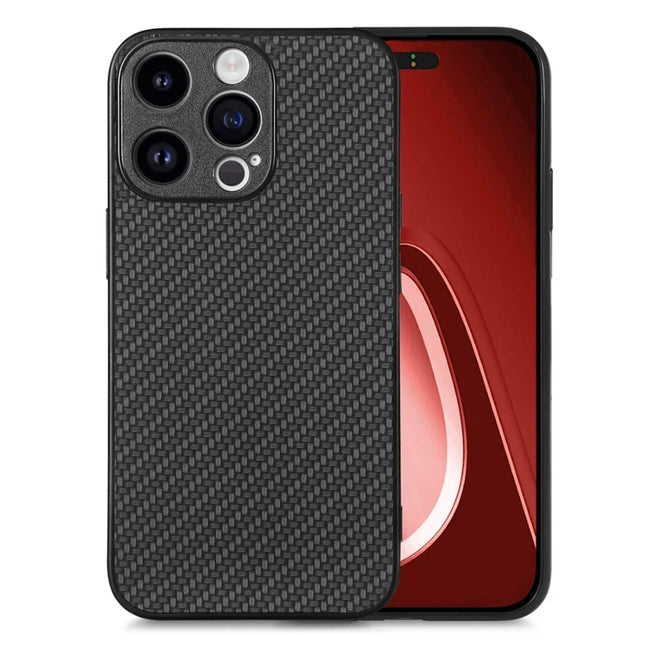 For iPhone 15 Pro Max Case Carbon Fiber Texture PU+PC+TPU Phone Cover - Black