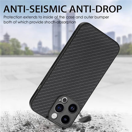 For iPhone 15 Pro Max Case Carbon Fiber Texture PU+PC+TPU Phone Cover