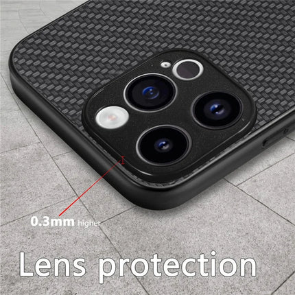 For iPhone 15 Pro Max Case Carbon Fiber Texture PU+PC+TPU Phone Cover