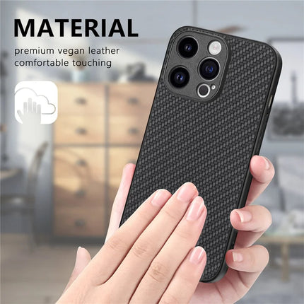 For iPhone 15 Pro Max Case Carbon Fiber Texture PU+PC+TPU Phone Cover