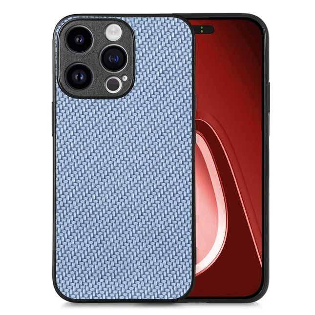 For iPhone 15 Pro Max Case Carbon Fiber Texture PU+PC+TPU Phone Cover - Blue