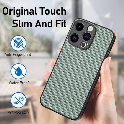 For iPhone 15 Pro Max Case Carbon Fiber Texture PU+PC+TPU Phone Cover