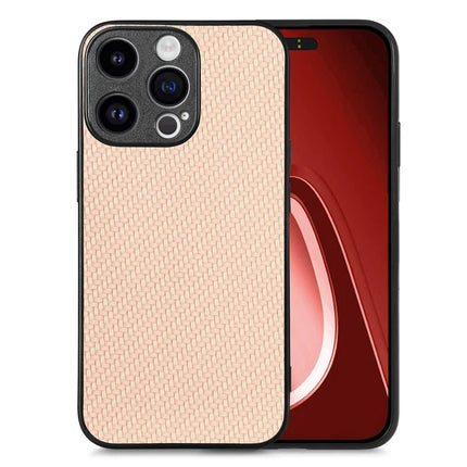 For iPhone 15 Pro Max Case Carbon Fiber Texture PU+PC+TPU Phone Cover - Apricot