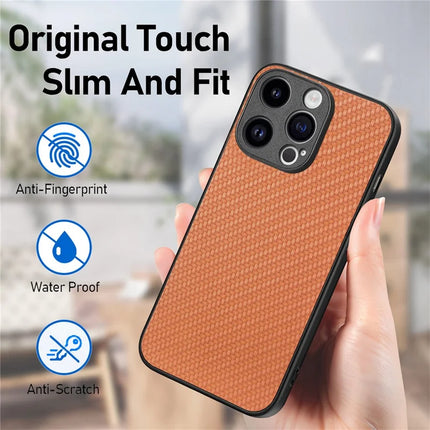 For iPhone 15 Pro Max Case Carbon Fiber Texture PU+PC+TPU Phone Cover