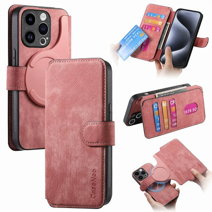 CASENEO MW-03 For iPhone 13 Pro Max Case with Detachable Wallet Leather+TPU Phone Cover - Pink