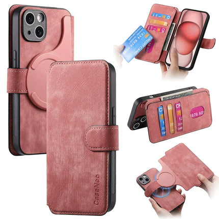 CASENEO MW-03 For iPhone 13 Case with Detachable Wallet Leather+TPU Phone Cover - Pink