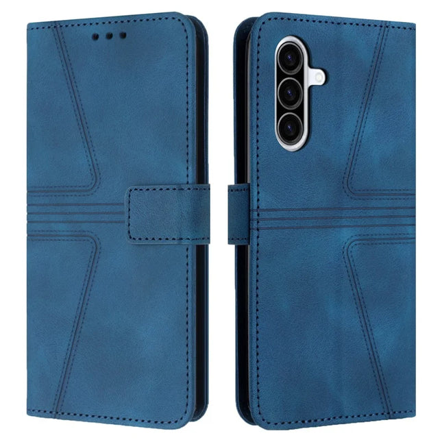 For Samsung Galaxy A26 5G Case Triangle Imprinted Anti-Scratch Phone Wallet Cover - Blue