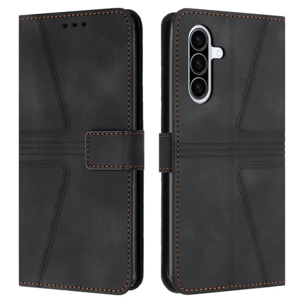 For Samsung Galaxy A26 5G Case Triangle Imprinted Anti-Scratch Phone Wallet Cover - Black