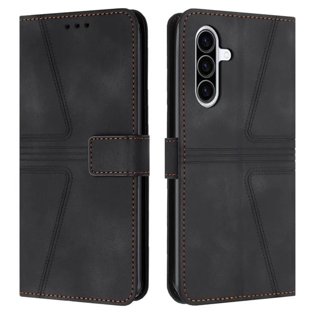 For Samsung Galaxy A26 5G Case Triangle Imprinted Anti-Scratch Phone Wallet Cover - Black