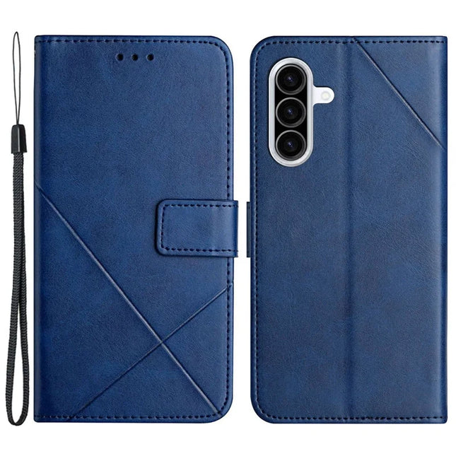 For Samsung Galaxy A26 5G Leather Case Line Pattern Wallet Phone Cover - Blue