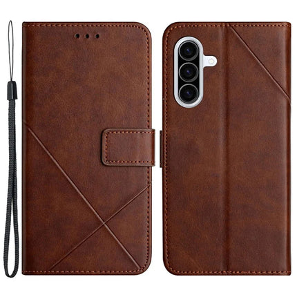 For Samsung Galaxy A26 5G Leather Case Line Pattern Wallet Phone Cover - Brown