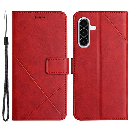 For Samsung Galaxy A26 5G Leather Case Line Pattern Wallet Phone Cover - Red