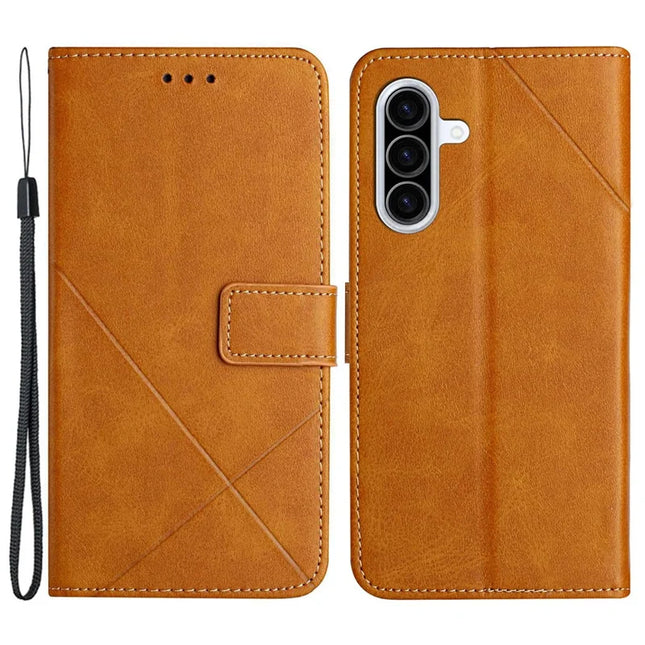 For Samsung Galaxy A56 5G / A36 5G Leather Case Line Pattern Wallet Phone Cover - Yellow