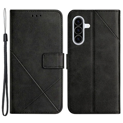 For Samsung Galaxy A56 5G / A36 5G Leather Case Line Pattern Wallet Phone Cover - Black
