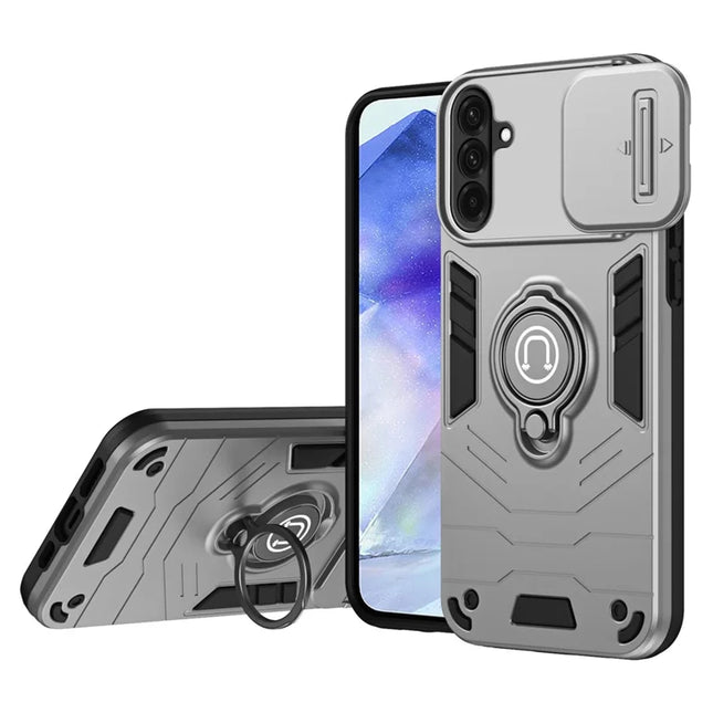 For Samsung Galaxy A56 5G Case Slide Camshield Kickstand PC+TPU Phone Cover - Grey