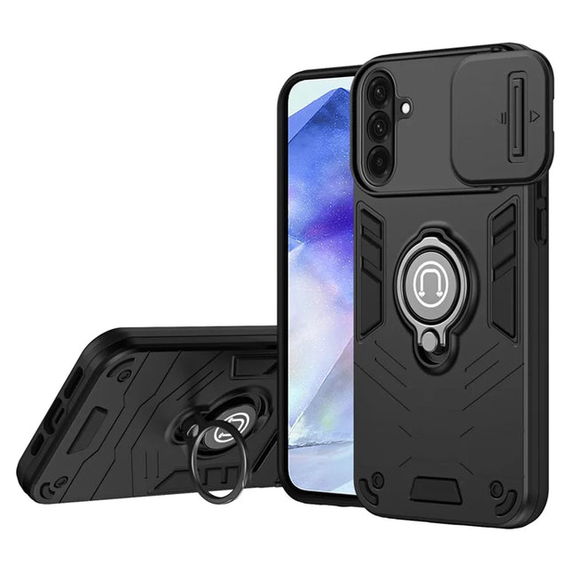 For Samsung Galaxy A56 5G Case Slide Camshield Kickstand PC+TPU Phone Cover - Black