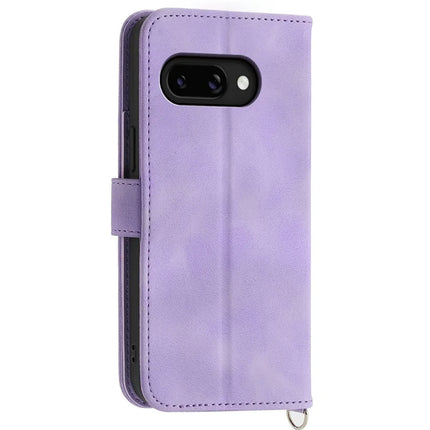 For Google Pixel 9a Case Flower Pattern PU Leather Wallet Phone Cover with Strap