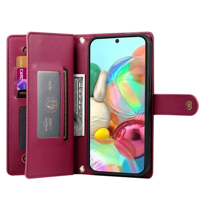 DF-011 For Google Pixel 9a Case Zipper Pocket Wallet Leather Phone Cover with Straps