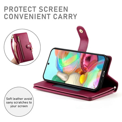 DF-011 For Google Pixel 9a Case Zipper Pocket Wallet Leather Phone Cover with Straps