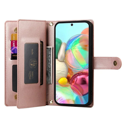 DF-011 For Google Pixel 9a Case Zipper Pocket Wallet Leather Phone Cover with Straps